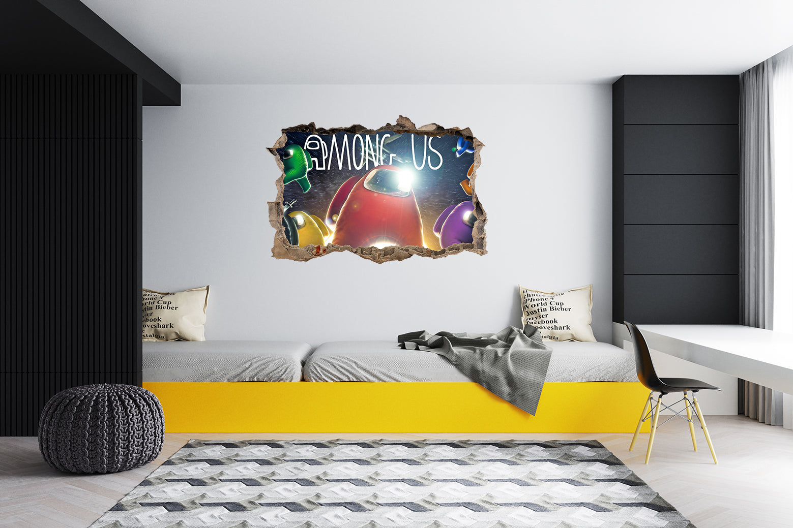Among Us 3D Smashed Hole Illusion Decal Wall Sticker JS10