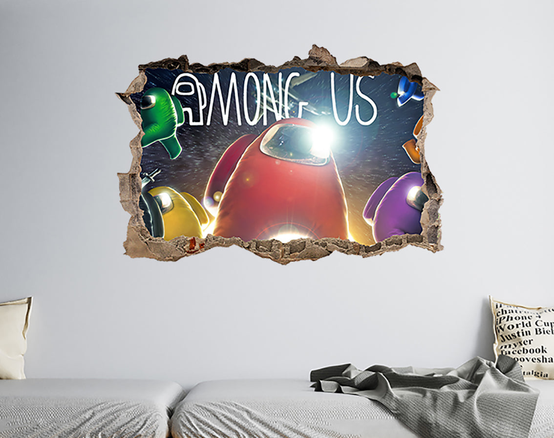 Among Us 3D Smashed Hole Illusion Decal Wall Sticker JS10