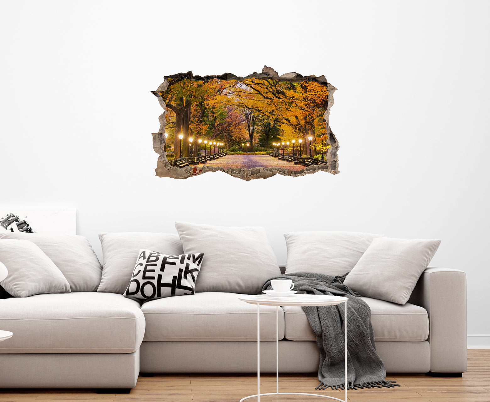 Central Park in Autumn 3D Smashed Broken Decal Wall Sticker JS112