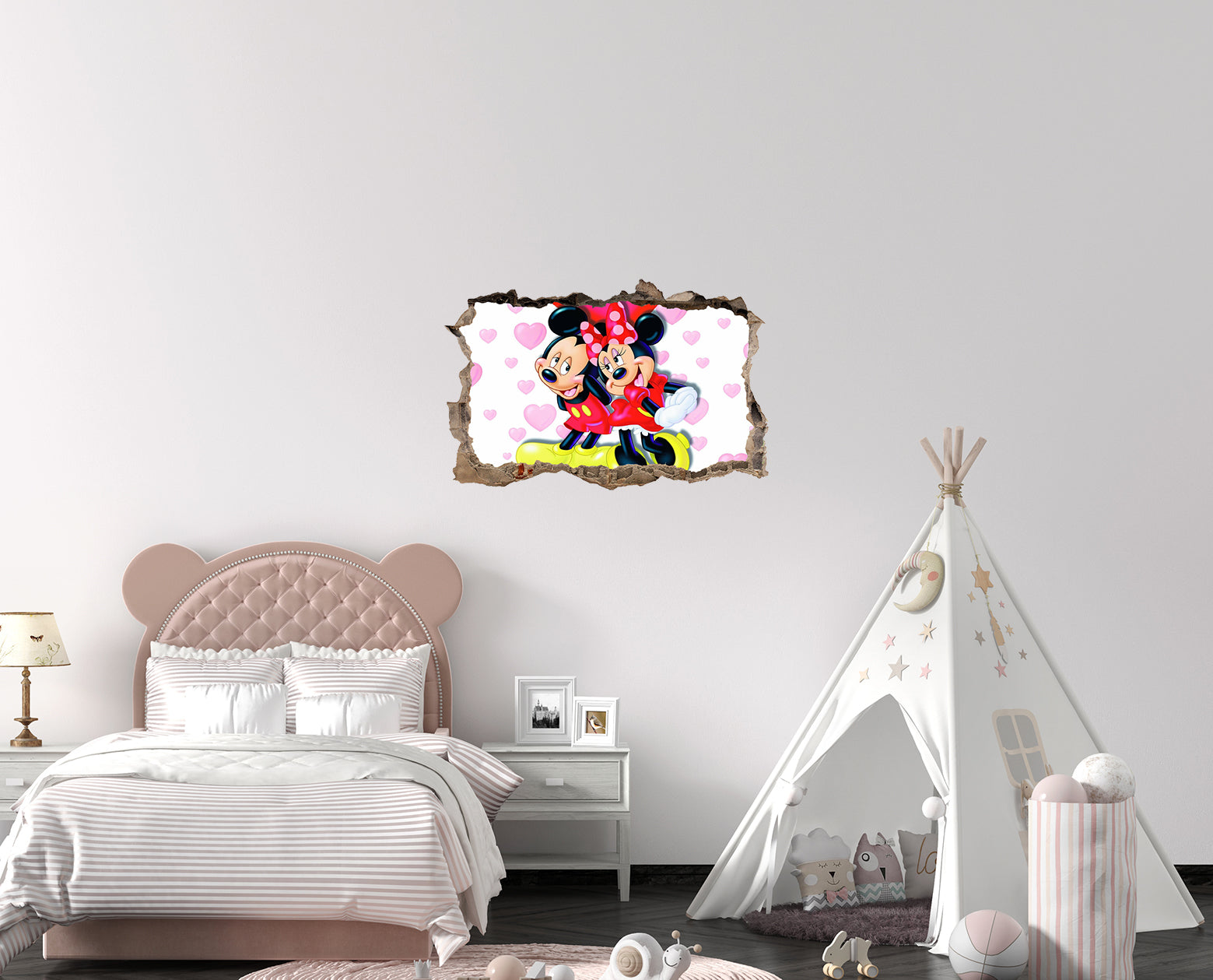 Mickey Loves Minnie 3D Smashed Broken Decal Wall Sticker JS125