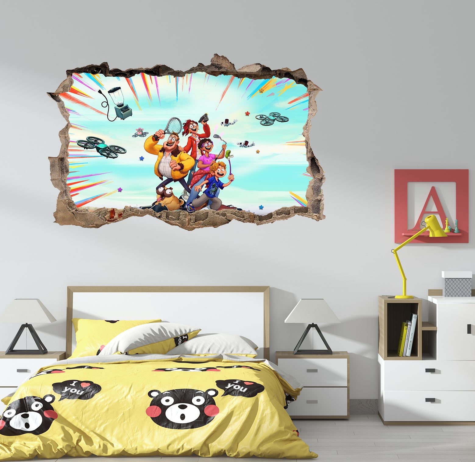 The Mitchells Vs. The Machines 3D Smashed Broken Decal Wall Sticker JS127