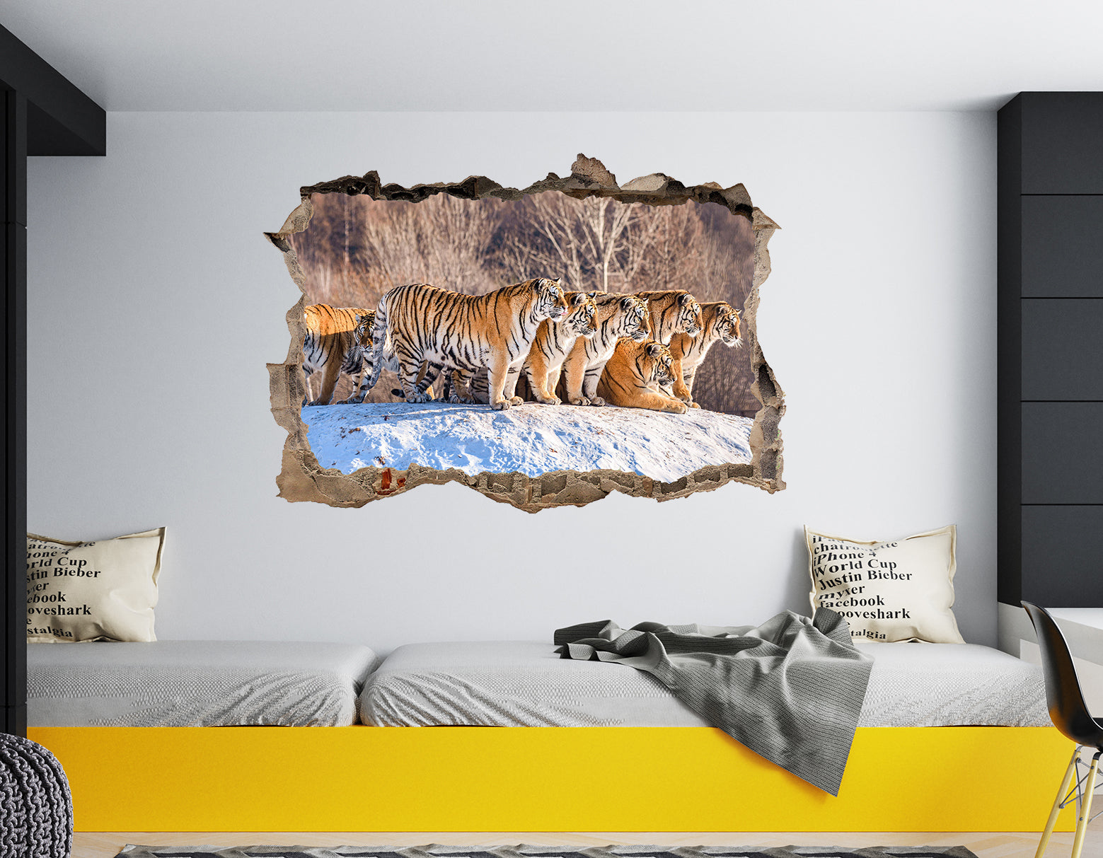 Tigers 3D Smashed Broken Decal Wall Sticker JS130