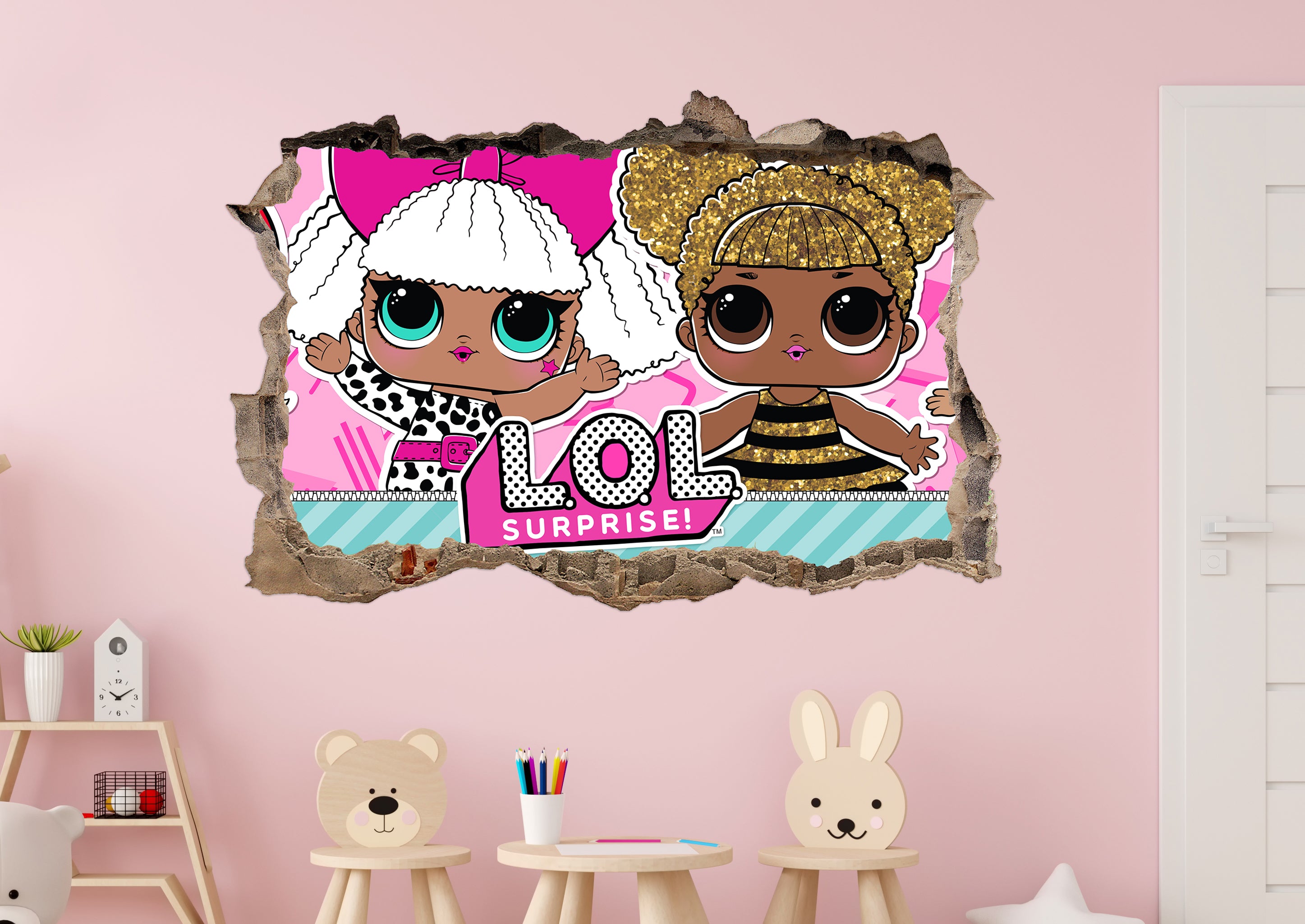 Lol Surprise Dolls 3D Smashed Hole Illusion Decal Wall Sticker JS139