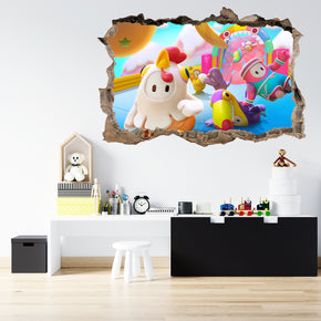 Fall Guys Ultimate Knockout 3D Smashed Hole Illusion Decal Wall Sticker JS15