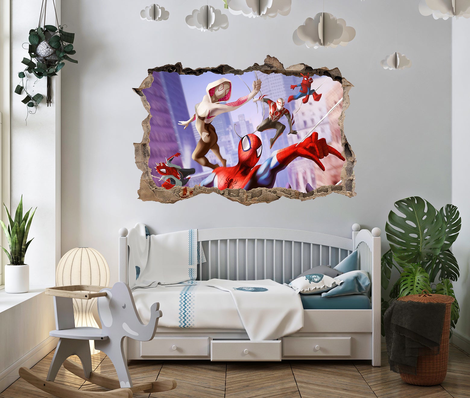 Spider Ham Into The Spider Verse 3D Smashed Hole Illusion Decal Wall Sticker JS29