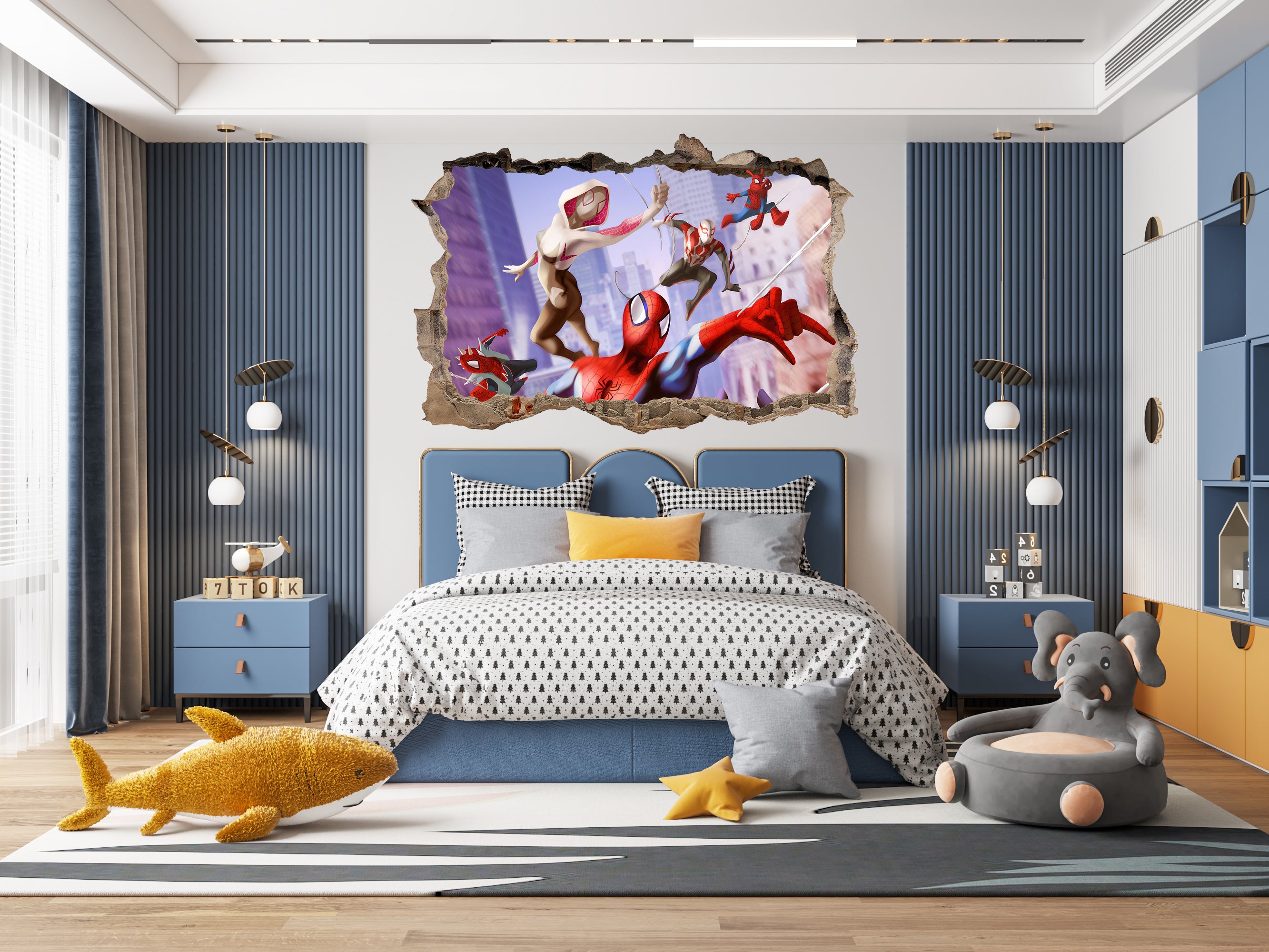Spider Ham Into The Spider Verse 3D Smashed Hole Illusion Decal Wall Sticker JS29