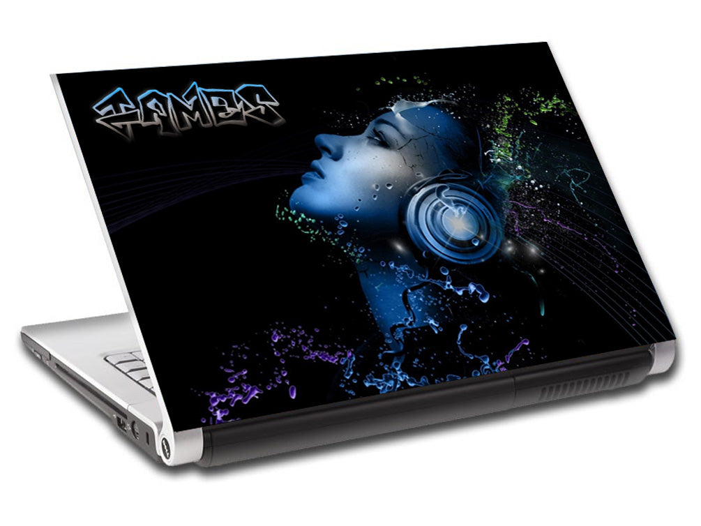 DJ Girl Headphones Personalized LAPTOP Skin Vinyl Decal L82