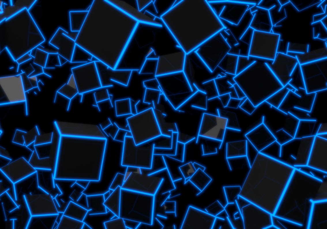 3D BLUE NEON CUBES Woven Self-Adhesive Removable Wallpaper Modern Mural M01