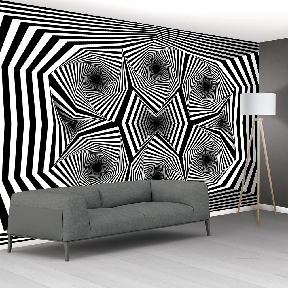 Illusion Black & White Pattern Woven Self-Adhesive Removable Wallpaper Modern Mural M103