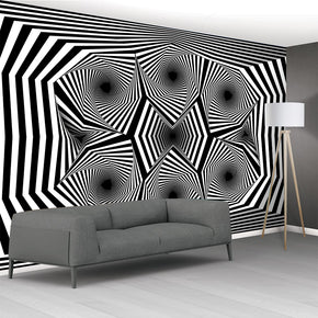 Illusion Black & White Pattern Woven Self-Adhesive Removable Wallpaper Modern Mural M103
