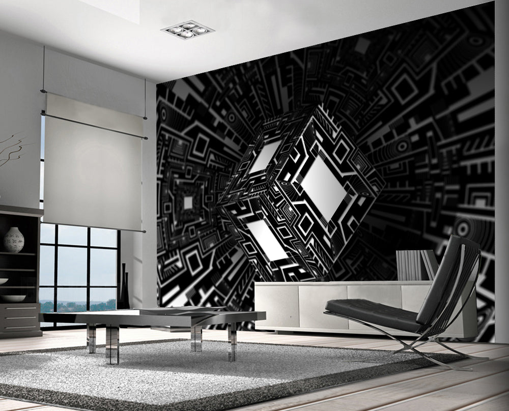 3D Illusion Black & White Woven Self-Adhesive Removable Wallpaper Modern Mural M104