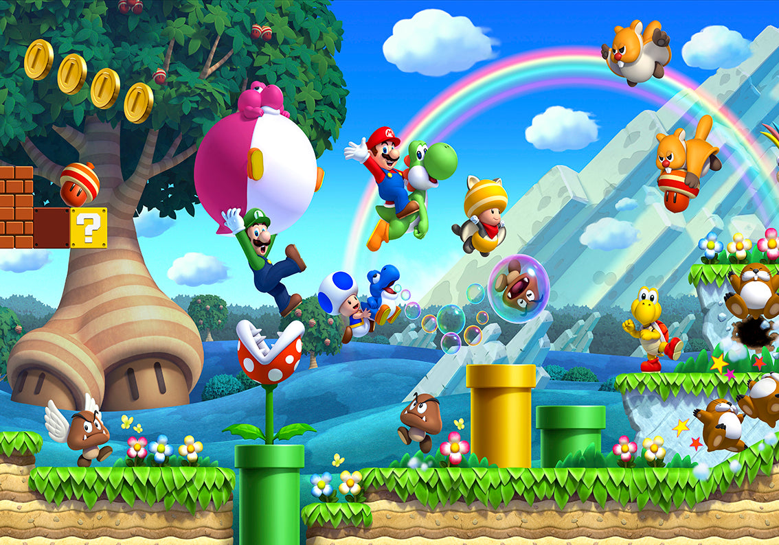 SUPER MARIO BROS SCENERY Woven Self-Adhesive Removable Wallpaper Modern Mural M110