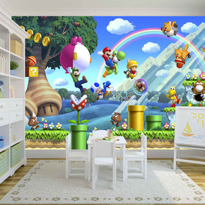 SUPER MARIO BROS SCENERY Woven Self-Adhesive Removable Wallpaper Modern Mural M110