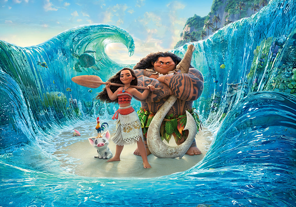 Moana & Maui Disney Princess Woven Self-Adhesive Removable Wallpaper Modern Mural M133