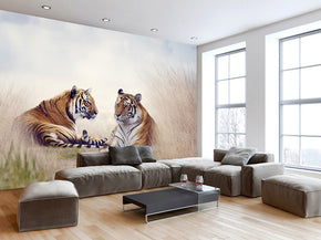 Tigers Woven Self-Adhesive Removable Wallpaper Modern Mural M195