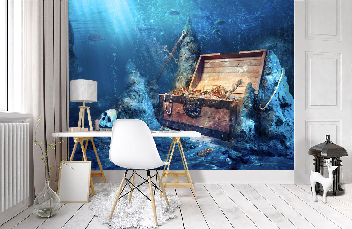 Pirate Treasure Woven Self-Adhesive Removable Wallpaper Modern Mural M217