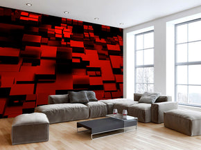 Red Blocks Pattern Woven Self-Adhesive Removable Wallpaper Modern Mural M231