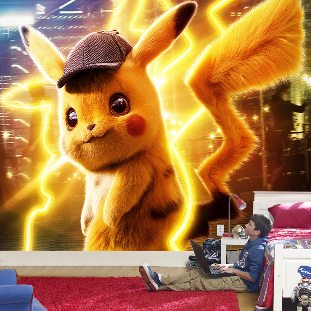 Pokemon Pikachu Woven Self-Adhesive Removable Wallpaper Modern Mural M265