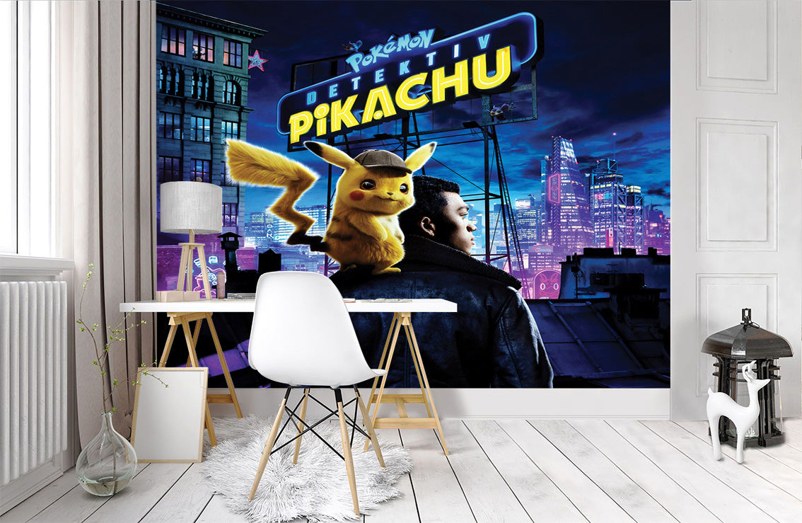 POKEMON DETECTIVE CITY Woven Self-Adhesive Removable Wallpaper Modern Mural M268