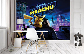POKEMON DETECTIVE CITY Woven Self-Adhesive Removable Wallpaper Modern Mural M268