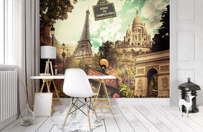 Paris Collage Retro Woven Self-Adhesive Removable Wallpaper Modern Mural M270