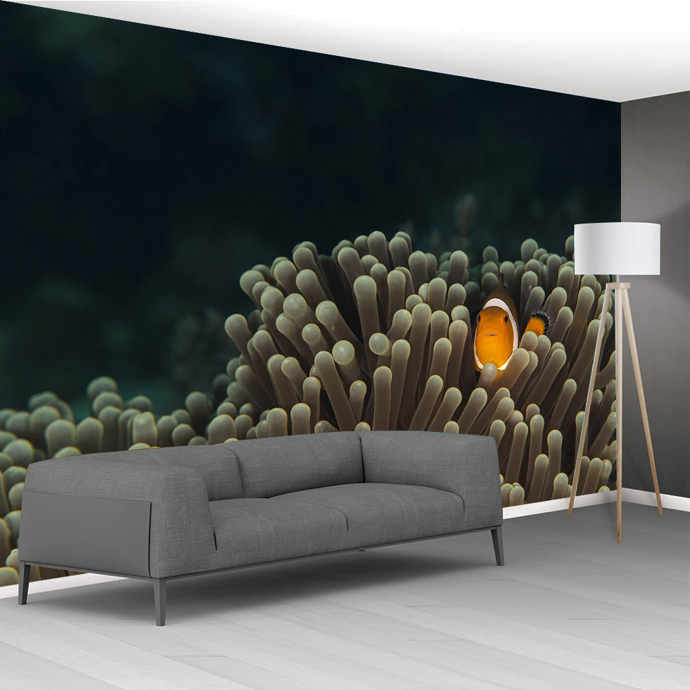 Papier Peint Amovible Auto-Adhésif Tissé en Eau Profonde Poisson Algues Murale Moderne M33