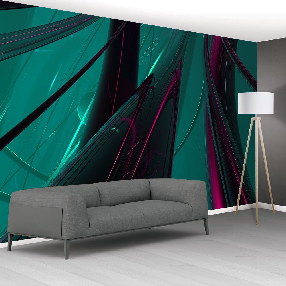 ABSTRACT GREEN & PURPLE Woven Self-Adhesive Removable Wallpaper Modern Mural M41