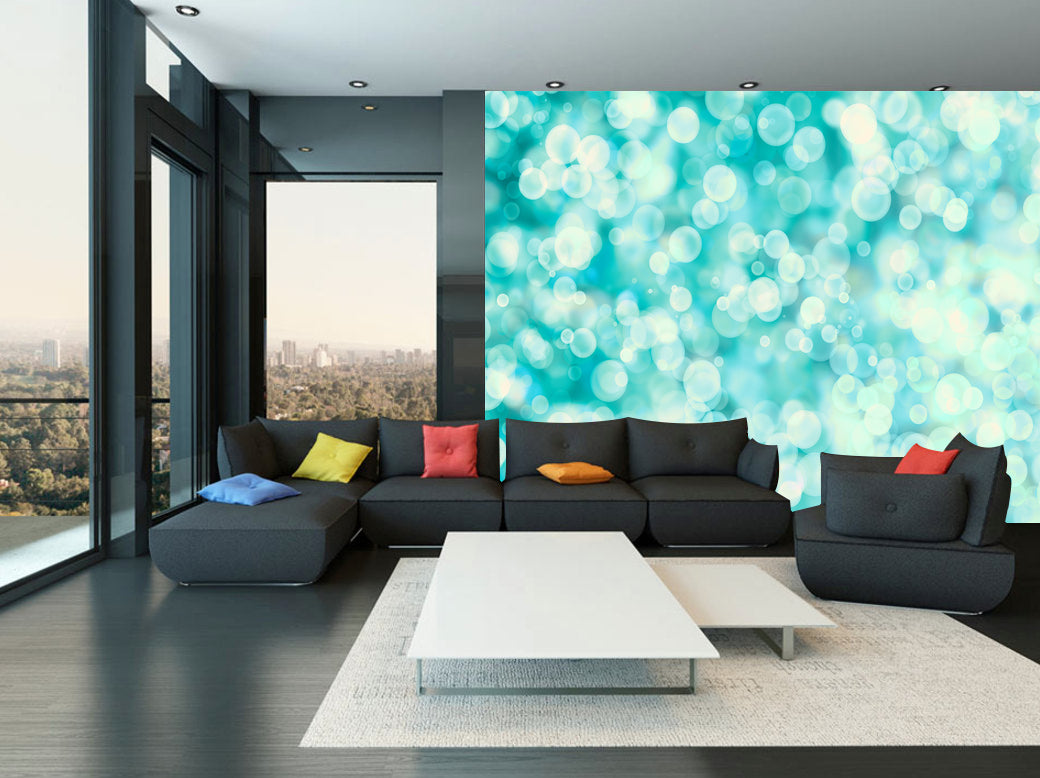 Blue Bubbles Pattern Woven Self-Adhesive Removable Wallpaper Modern Mural M43
