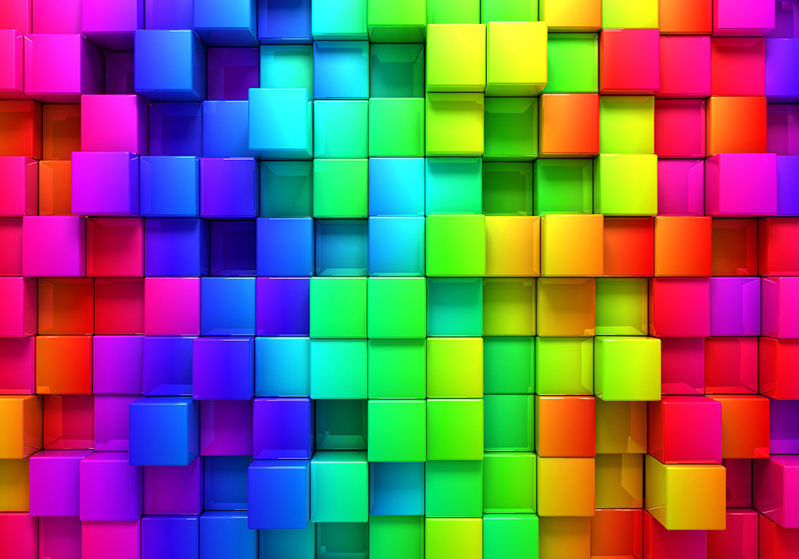 Colorful Blocks Cubes Woven Self-Adhesive Removable Wallpaper Modern Mural M50