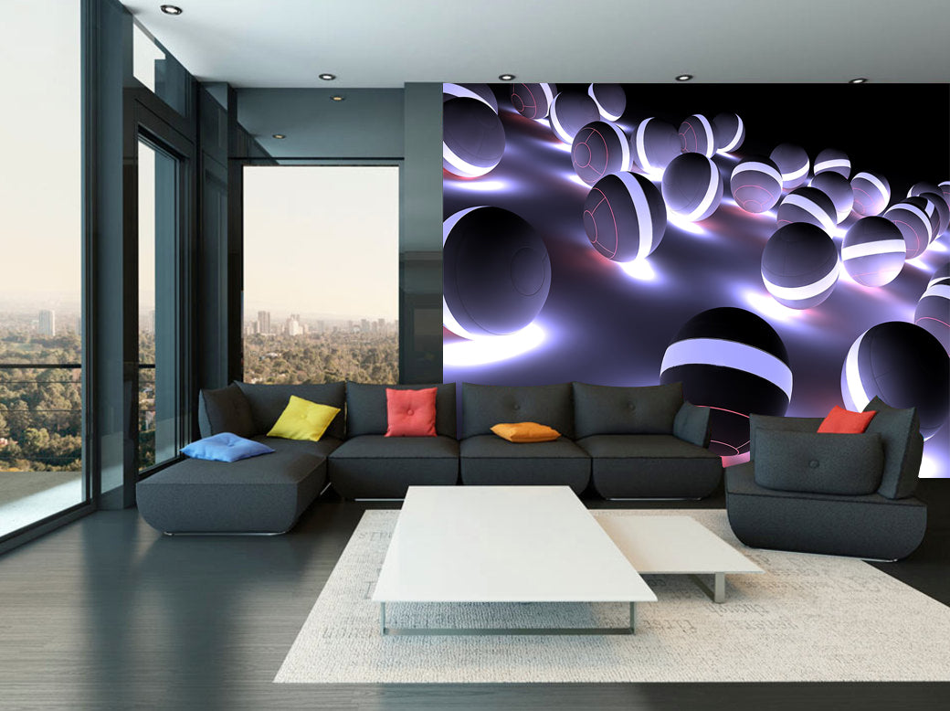 3D Neon Balls Woven Self-Adhesive Removable Wallpaper Modern Mural M65