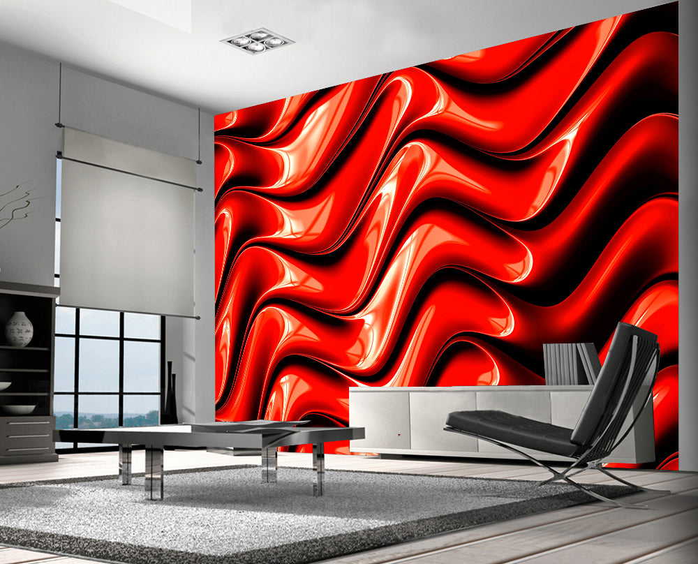 Red Fractal Pattern Woven Self-Adhesive Removable Wallpaper Modern Mural M66