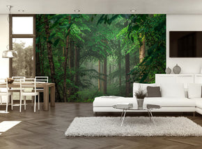 Green Forest Trees Nature Woven Self-Adhesive Removable Wallpaper Modern Mural M72