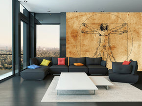 THE VITRUVIAN MAN Da Vinci Woven Self-Adhesive Removable Wallpaper Modern Mural M85