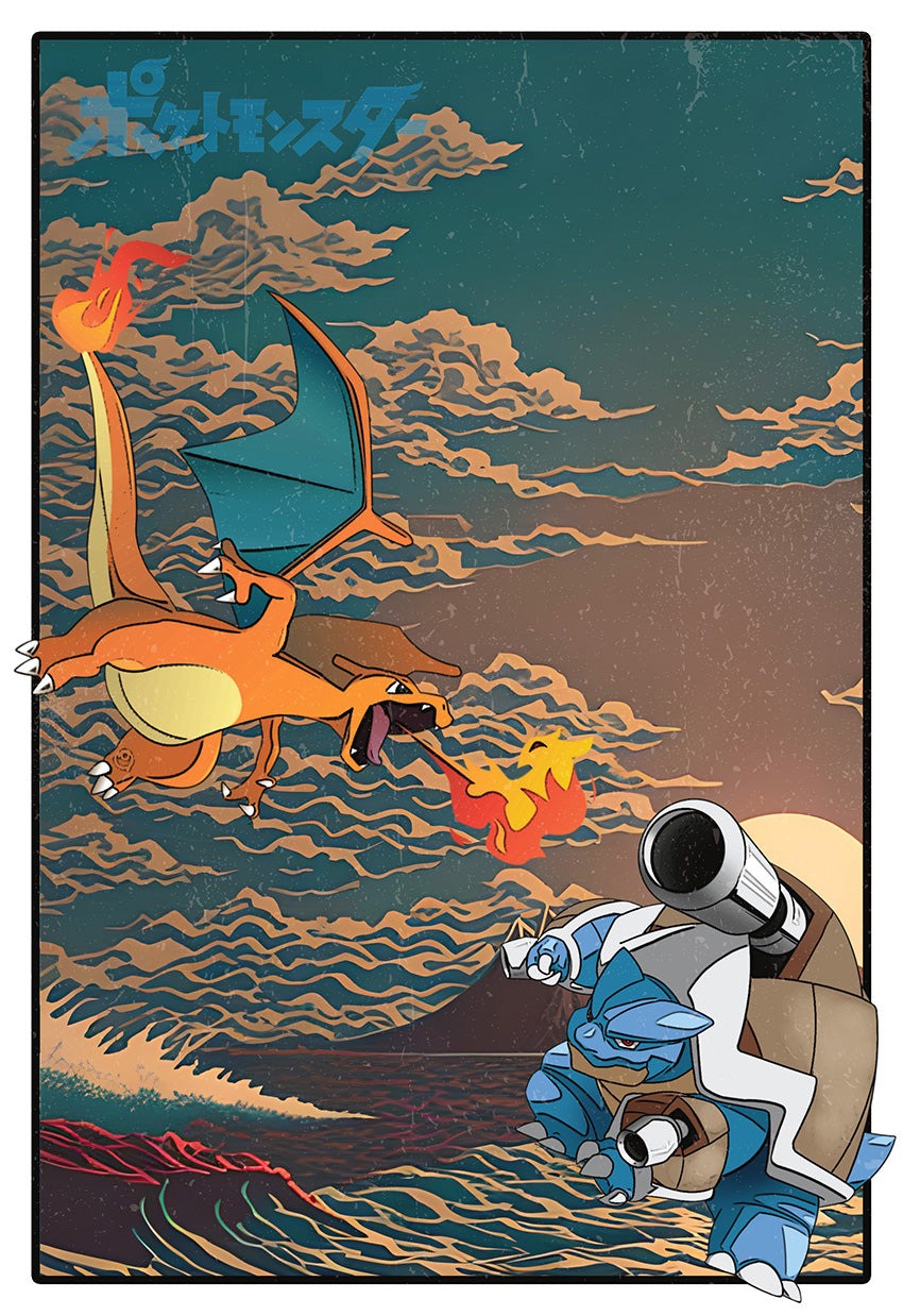 Charizard vs Blastoise Pokemon Wall Poster P01