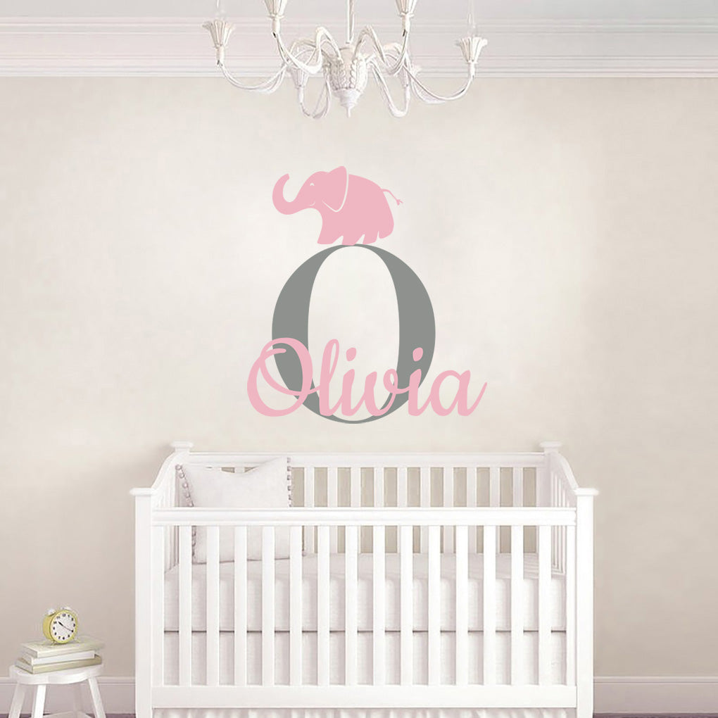 Autocollant mural personnalisé Elephant Name Decal Stencil Silhouette SQ190