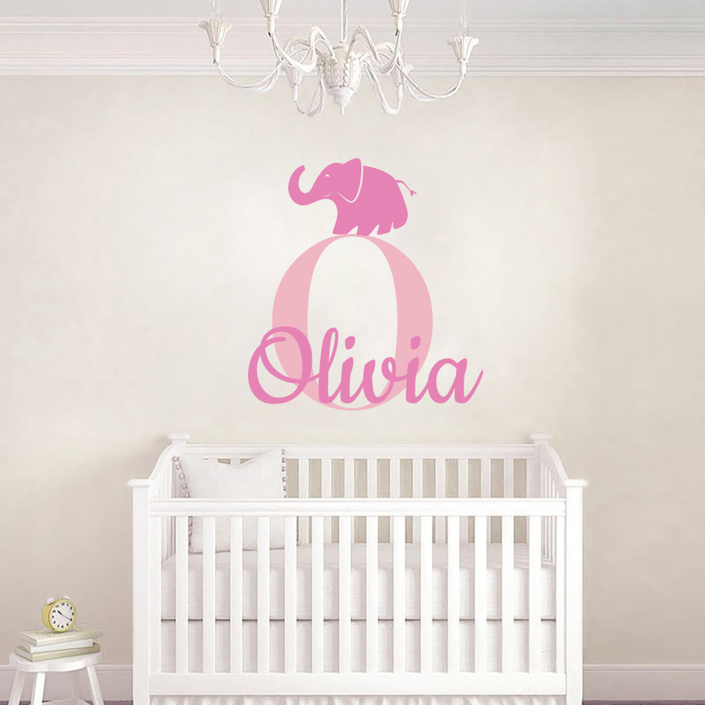 Autocollant mural personnalisé Elephant Name Decal Stencil Silhouette SQ190