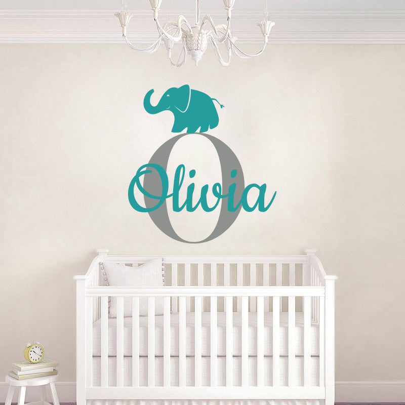 Autocollant mural personnalisé Elephant Name Decal Stencil Silhouette SQ190
