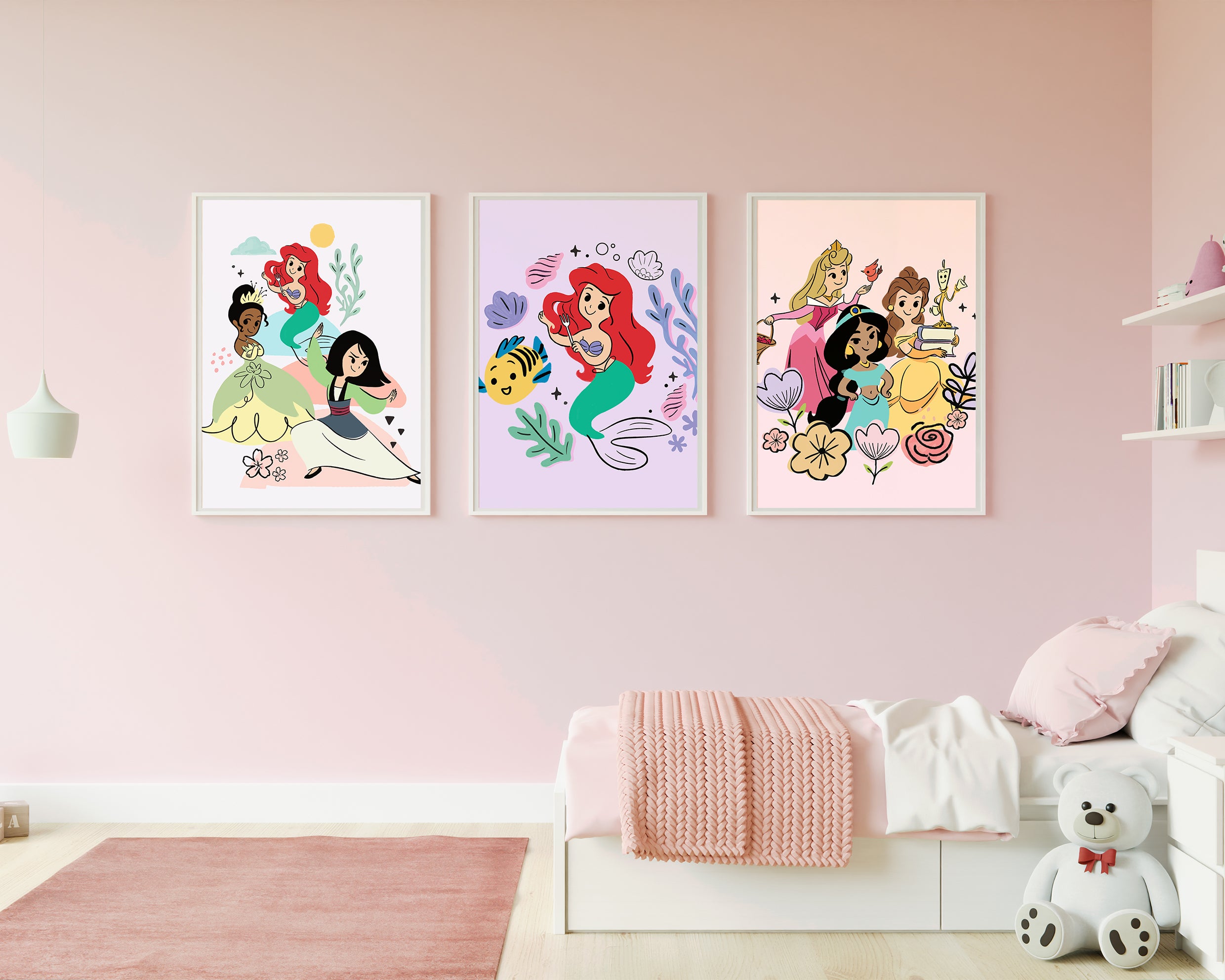 Ariel, Tiana & Mulan Princess Wall Poster Premium Paper Print - Multiple Sizes Available