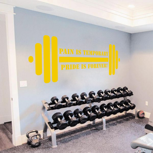 PAIN IS TEMPORARY PRIDE FOREVER Gym Weights Inspirational Quotes Wall Sticker Décalque SQ118