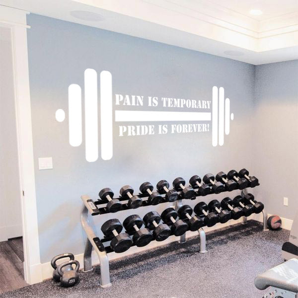 PAIN IS TEMPORARY PRIDE FOREVER Gym Weights Inspirational Quotes Wall Sticker Décalque SQ118