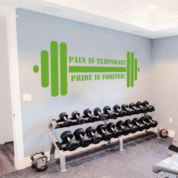 PAIN IS TEMPORARY PRIDE FOREVER Gym Weights Inspirational Quotes Wall Sticker Décalque SQ118