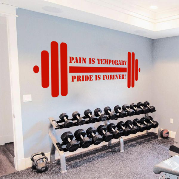 PAIN IS TEMPORARY PRIDE FOREVER Gym Weights Inspirational Quotes Wall Sticker Décalque SQ118
