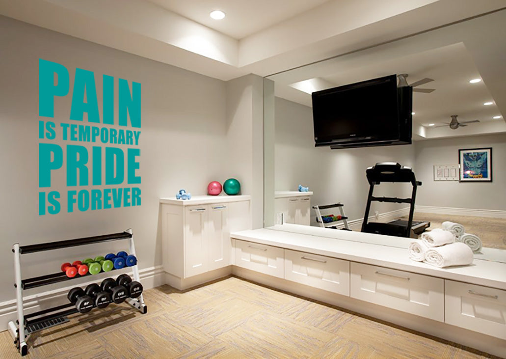 PAIN IS TEMPORARY PRIDE FOREVER Gym Weights Inspirational Quotes Wall Sticker Decal SQ119