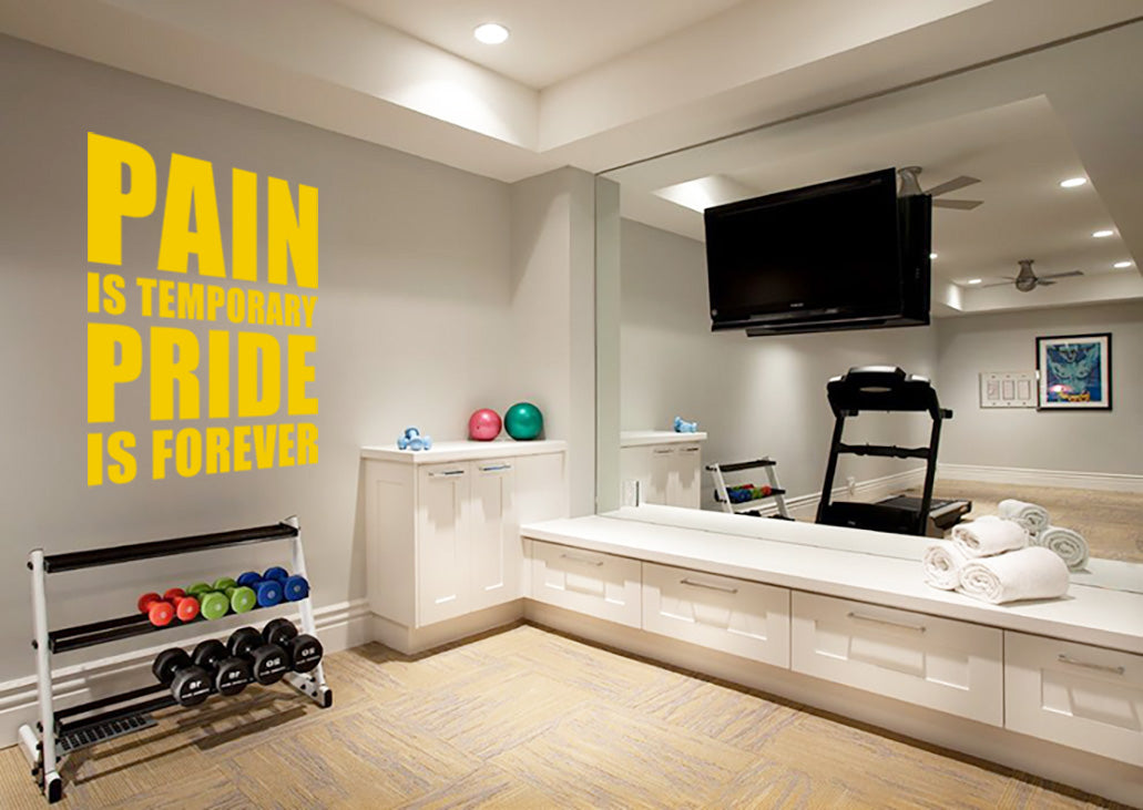 PAIN IS TEMPORARY PRIDE FOREVER Gym Weights Inspirational Quotes Wall Sticker Decal SQ119