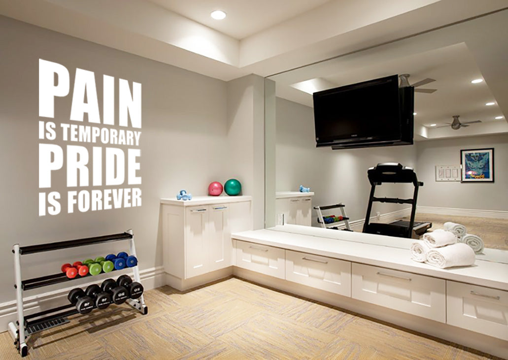 PAIN IS TEMPORARY PRIDE FOREVER Gym Weights Inspirational Quotes Wall Sticker Decal SQ119