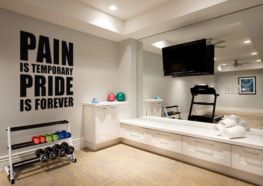 PAIN IS TEMPORARY PRIDE FOREVER Gym Weights Inspirational Quotes Wall Sticker Decal SQ119