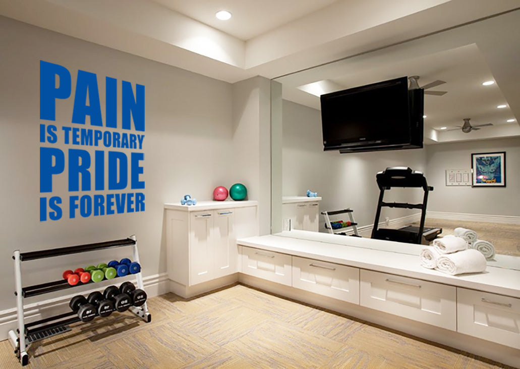 PAIN IS TEMPORARY PRIDE FOREVER Gym Weights Inspirational Quotes Wall Sticker Decal SQ119