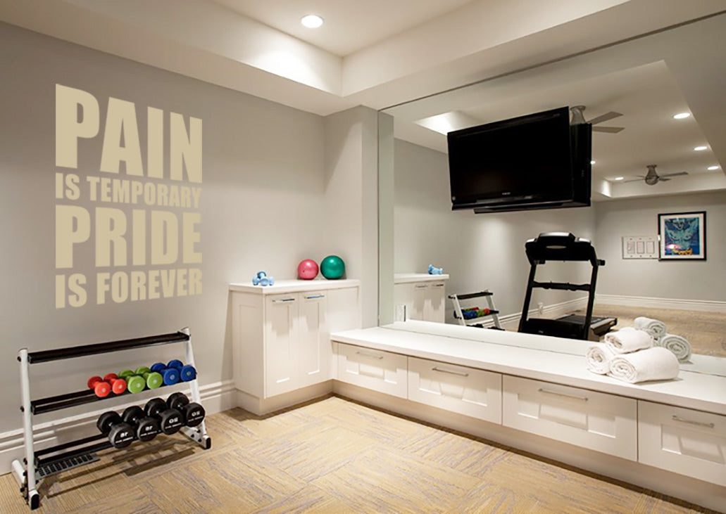 PAIN IS TEMPORARY PRIDE FOREVER Gym Weights Inspirational Quotes Wall Sticker Decal SQ119