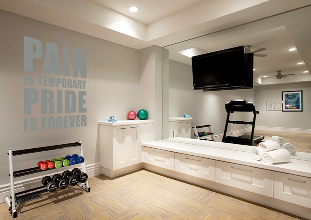 PAIN IS TEMPORARY PRIDE FOREVER Gym Weights Inspirational Quotes Wall Sticker Decal SQ119