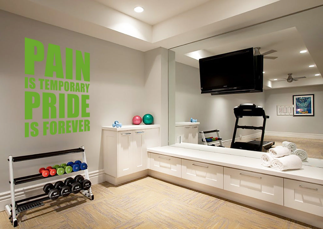 PAIN IS TEMPORARY PRIDE FOREVER Gym Weights Inspirational Quotes Wall Sticker Decal SQ119